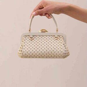 Cult Gaia Zuma Woven Top-Handle Crossbody Bag in Off White